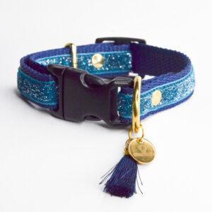 Puppyhalsbandje Velvet glitter blue
